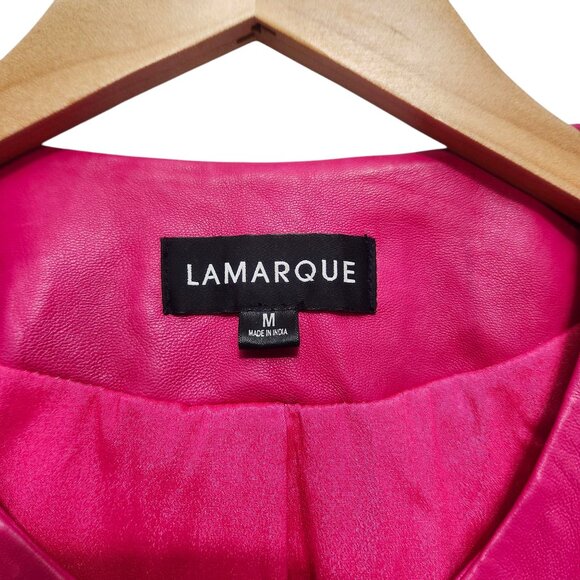 LaMarque Rumi Cropped Leather Jacket Hot Pink Lamb Barbie Feminine Maximalist M - Picture 9 of 13